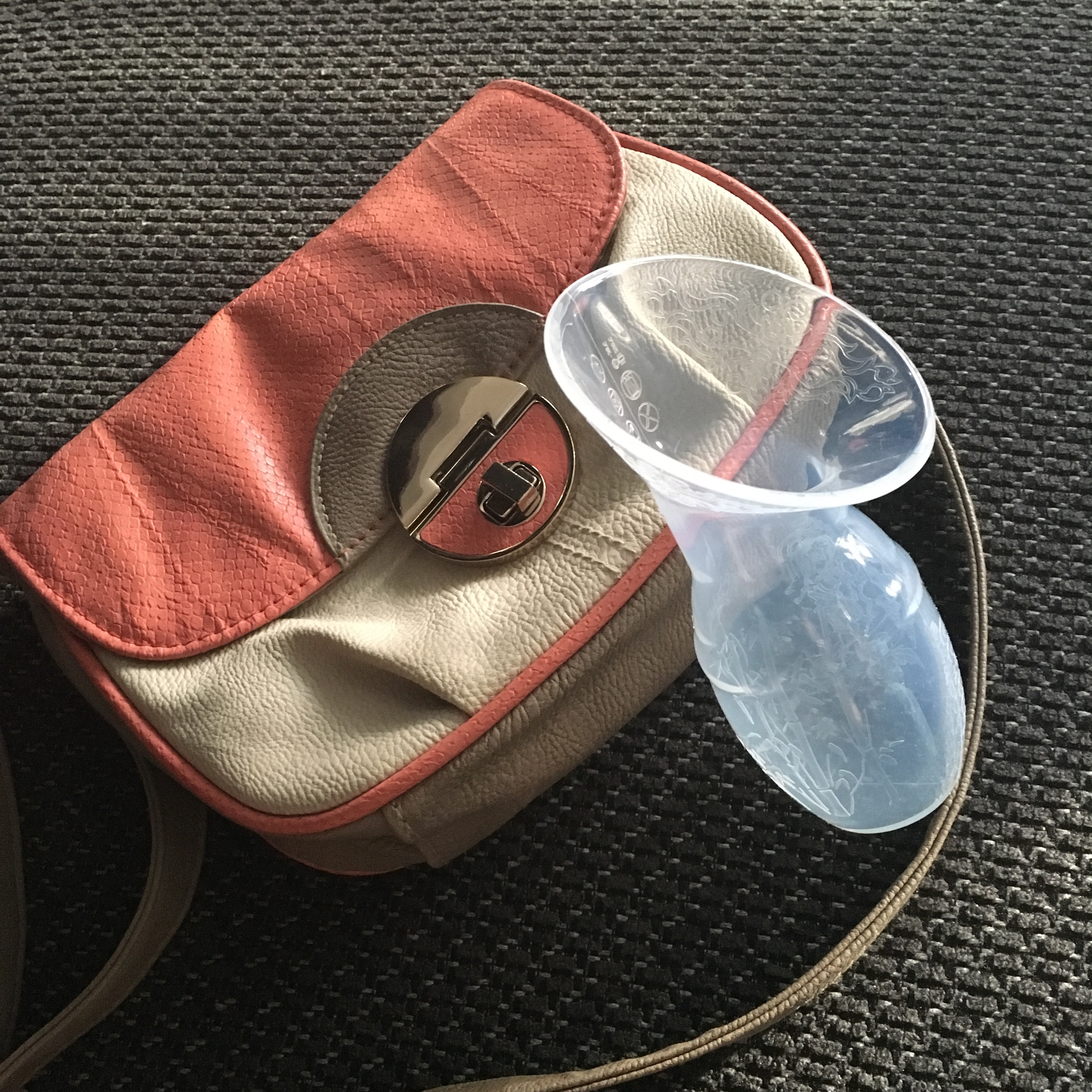 Haakaa Breast Pump next to a small 'going out' bag so you can see how small it is