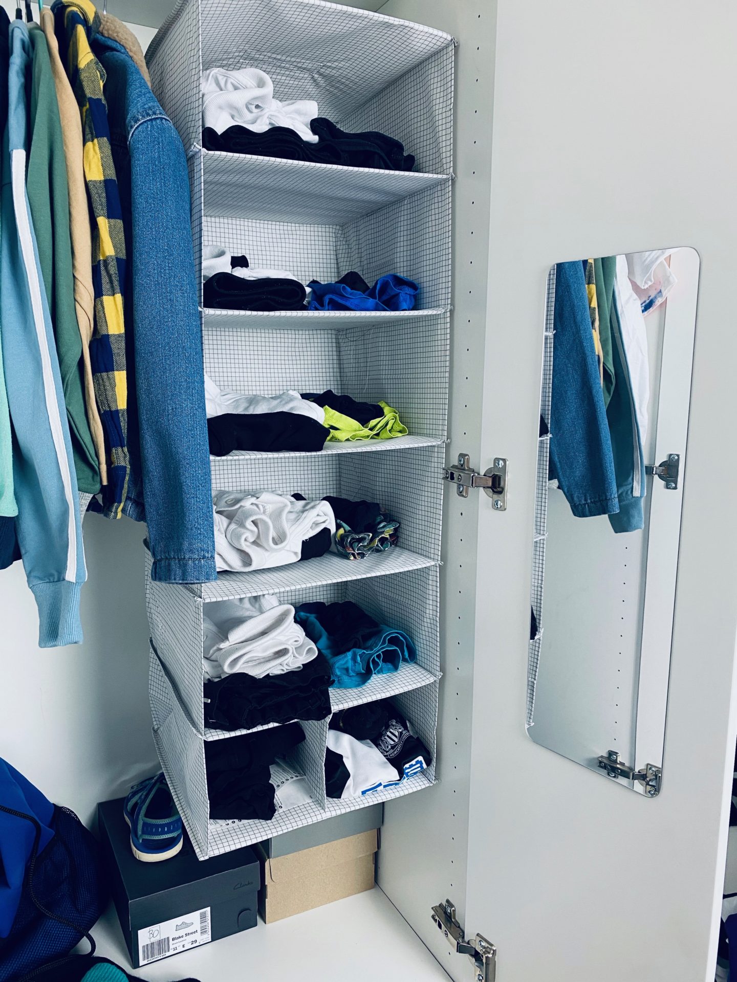 AD: Taking back control of mornings for only £51.75 with IKEA organisation hacks. Kid's wardrobe with hanging organiser hack.