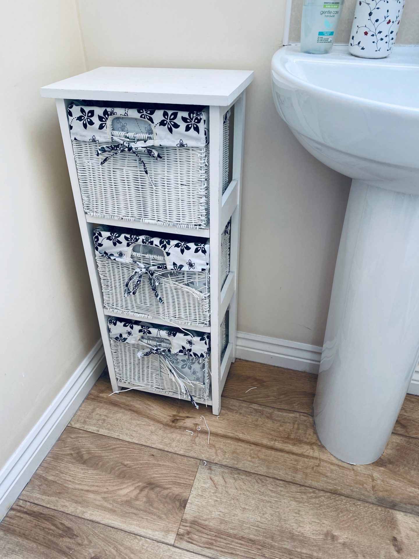AD: Taking back control of mornings for only £51.75 with IKEA organisation hacks. Bathroom pre IKEA items, old chest of drawers that were falling apart.