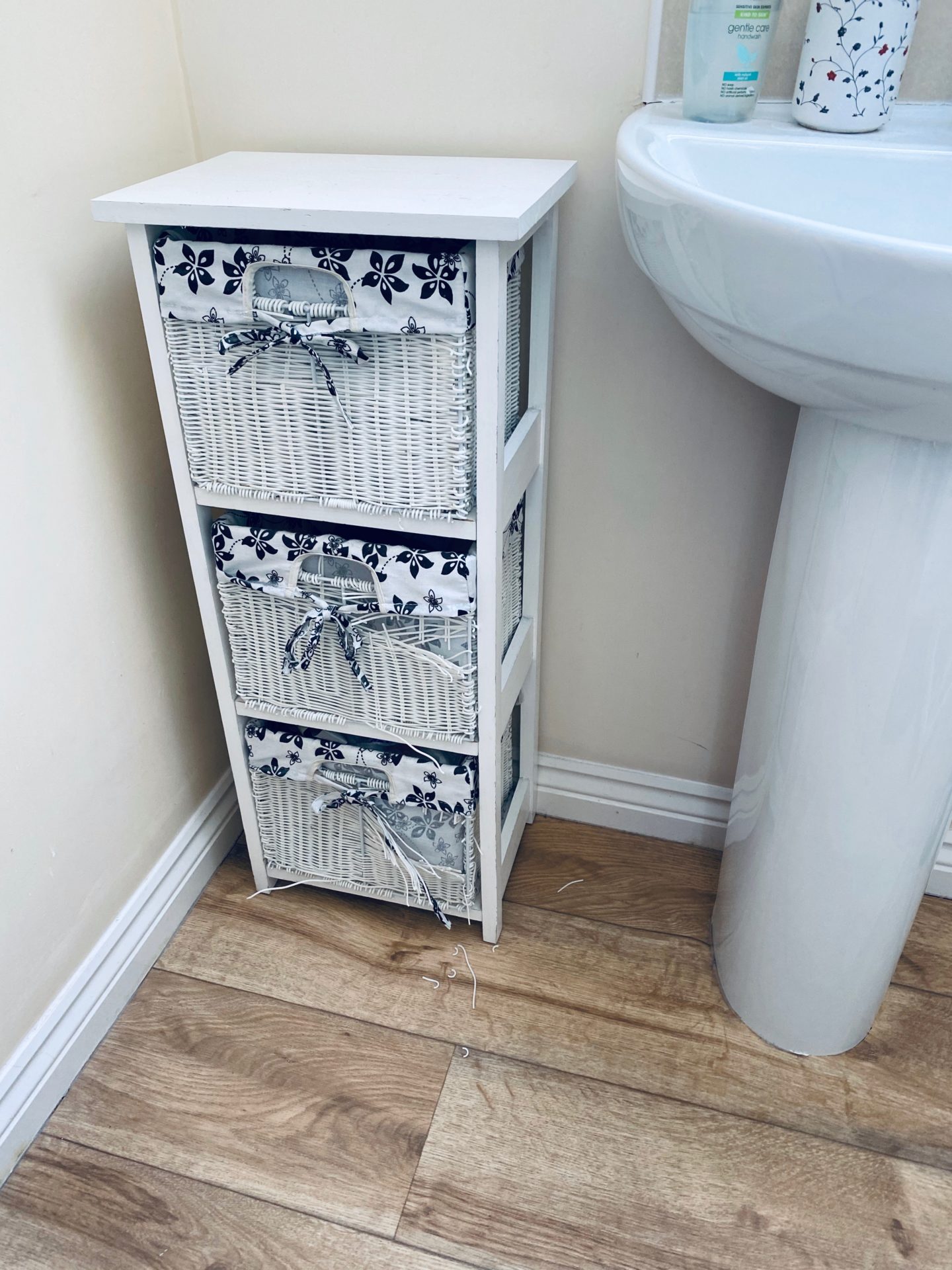 AD: Taking back control of mornings for only £51.75 with IKEA organisation hacks. Bathroom pre IKEA items, old chest of drawers that were falling apart. 