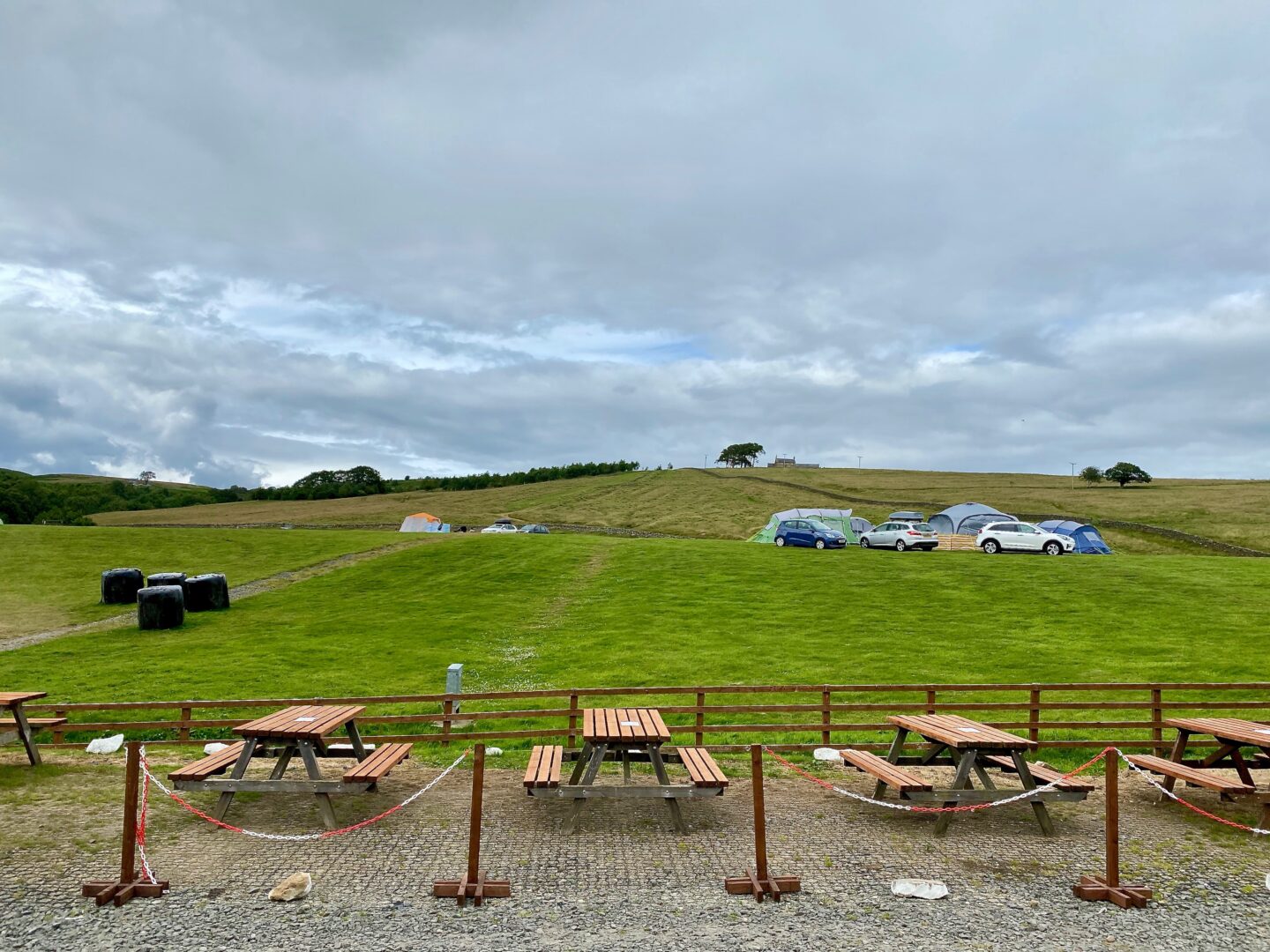 4 picnic tables at the Boe Rigg campsite