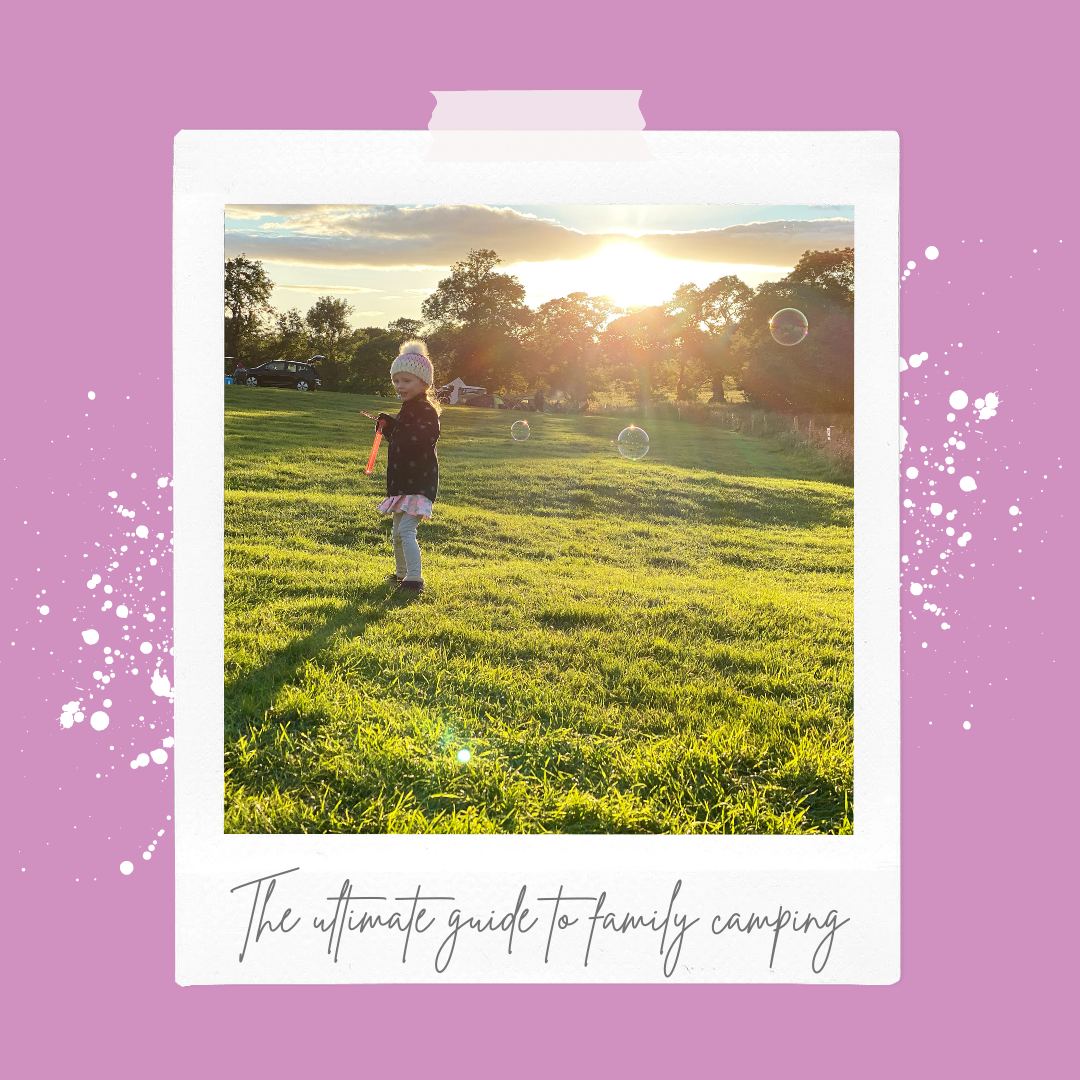 Camping North East England - A polaroid of a young girl blowing bubbles on a campsite at sunset