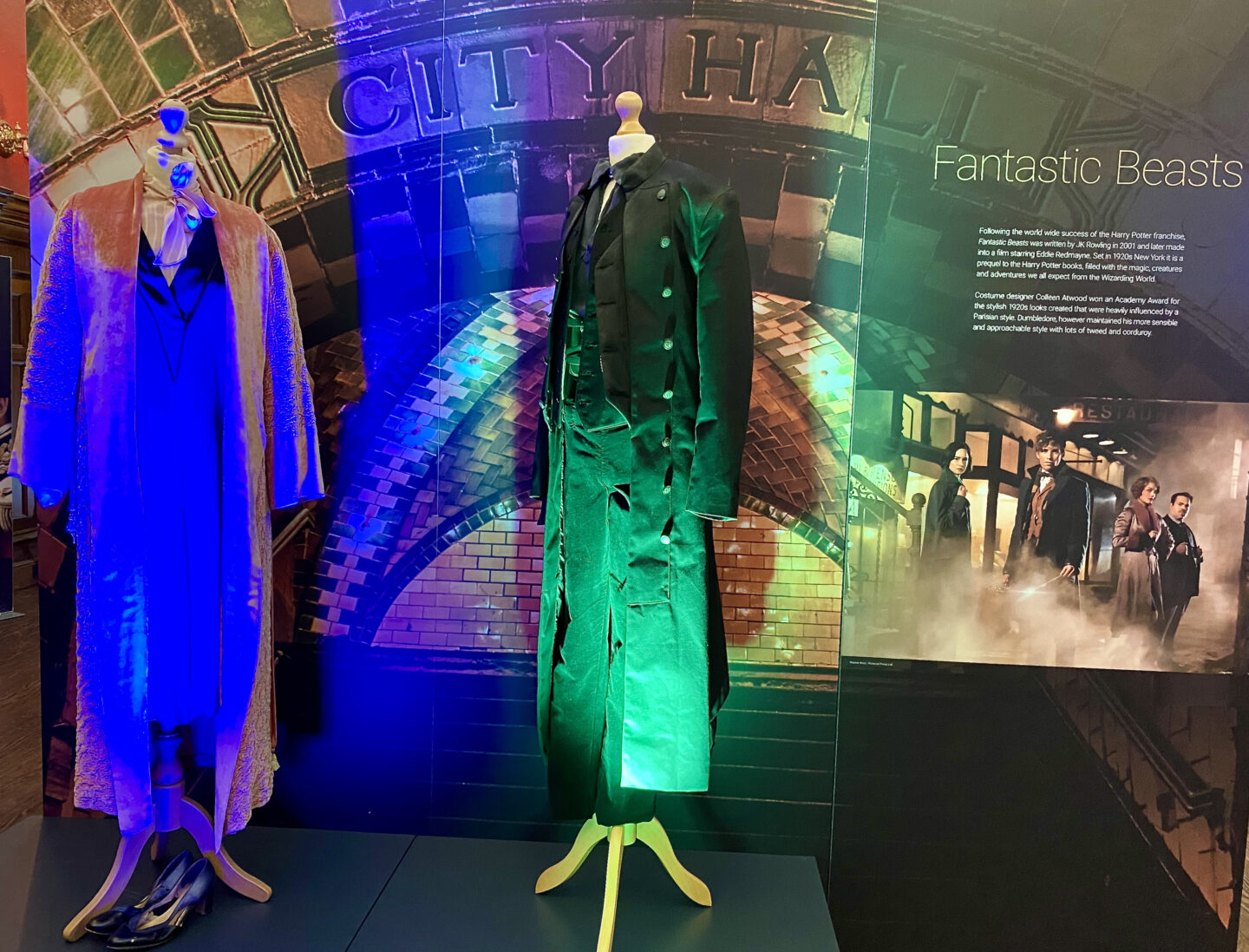 Newt Scamader's outfit from Fantastic Beast on display at Behind the Seams at Preston Park Museum