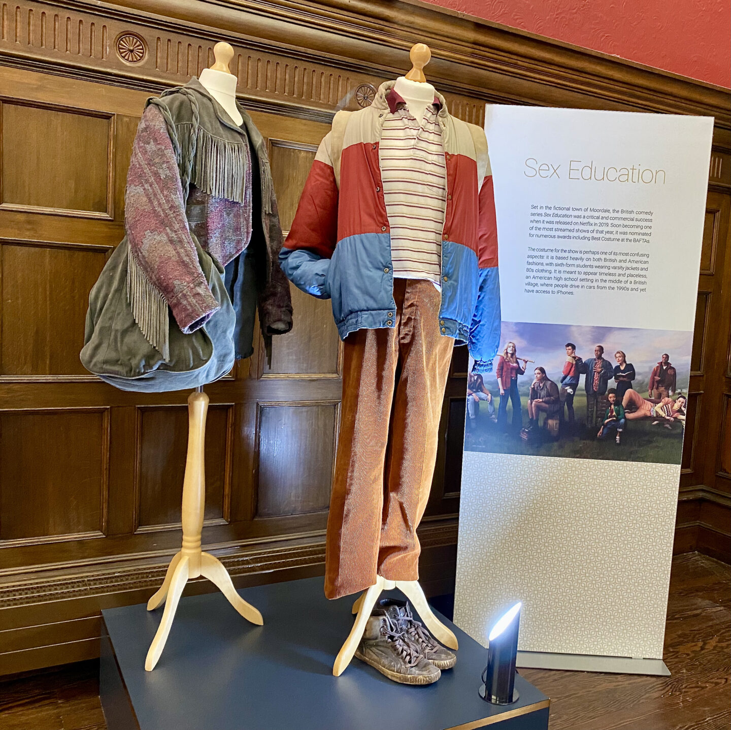 Maeve and Otis' outfits from Sex Education on display at Behind the Seams at Preston Park Museum