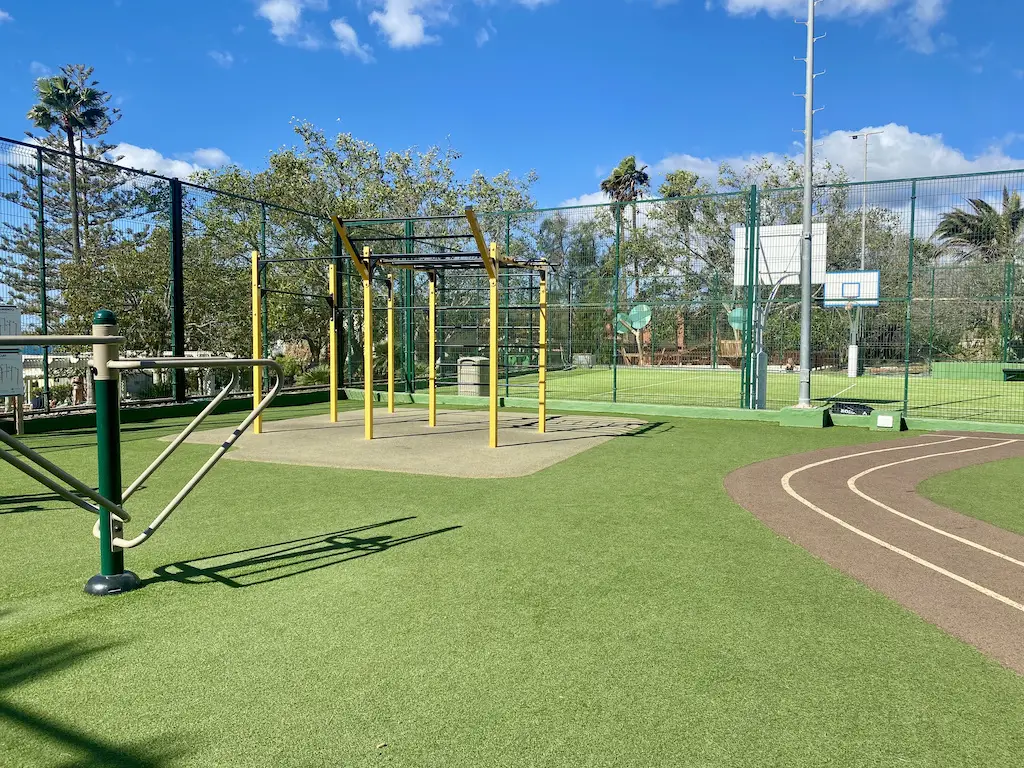 Exercise equipment at an outdoor play park