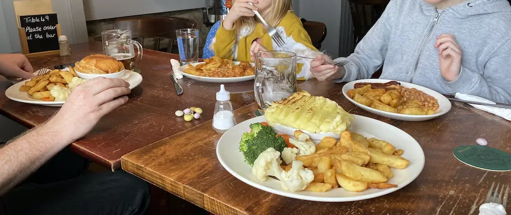 Cottage pie and chips at the pub