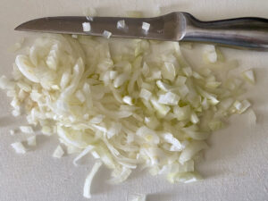 diced onions for mung bean masala