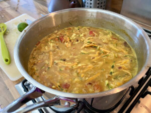 mung bean dal with stock to reduce down