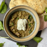 slow cooker mung bean and mushroom masala with naan