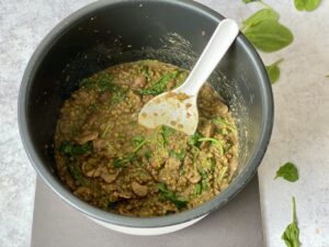 Mung bean and mushroom masala with spinach