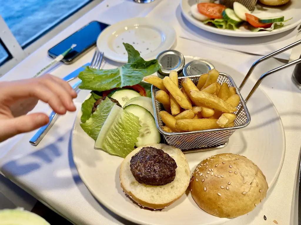 Children's burger and chips from North Sea Bistro on DFDS ferry