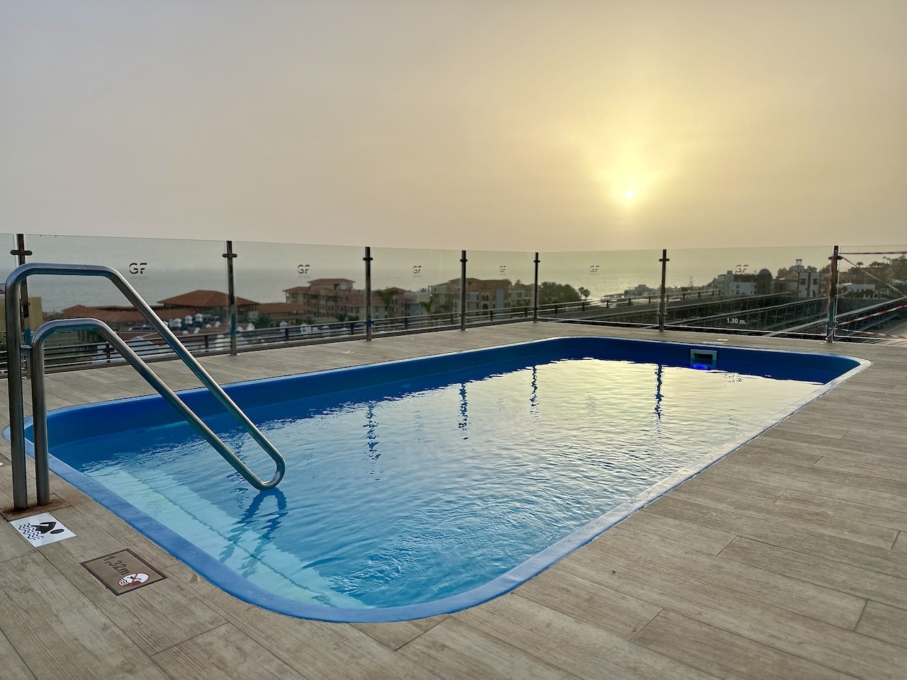 a small rooftop pool as the sunsets at GF Fanabe, Costa Adeje. 